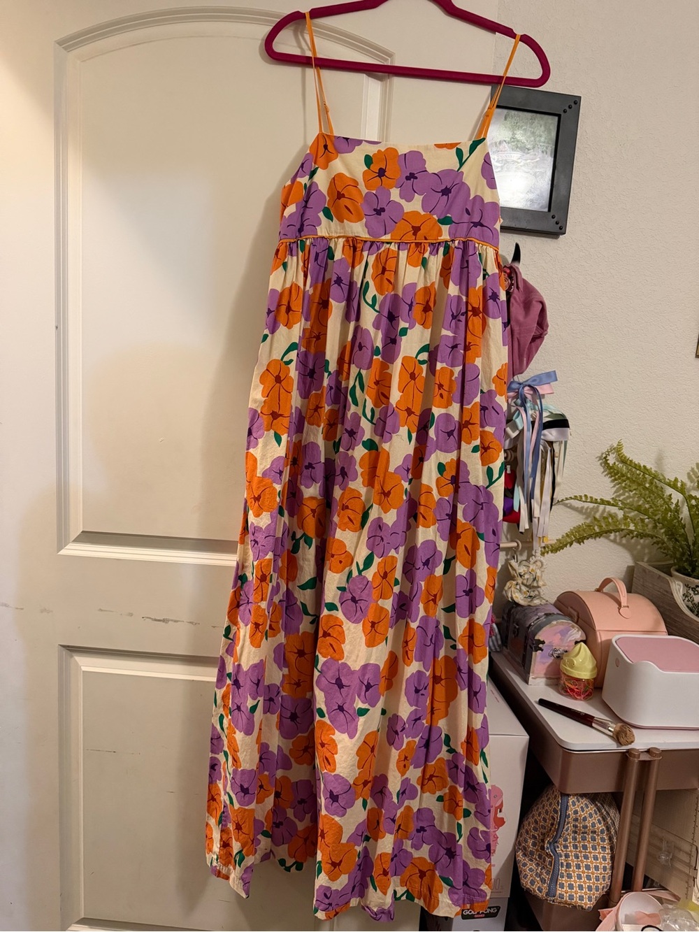 English Factory Orange & Purple Floral Spaghetti-Strap Maxi Dress